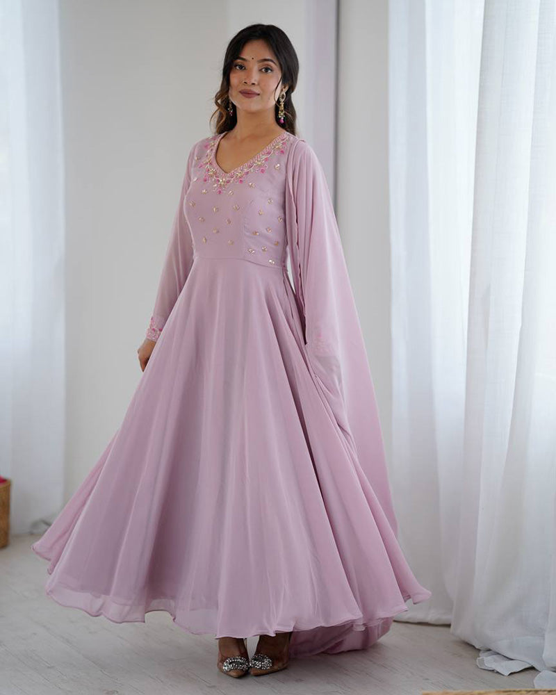 Womenline Light Pink Color Georgette Three Piece Anarkali Suit