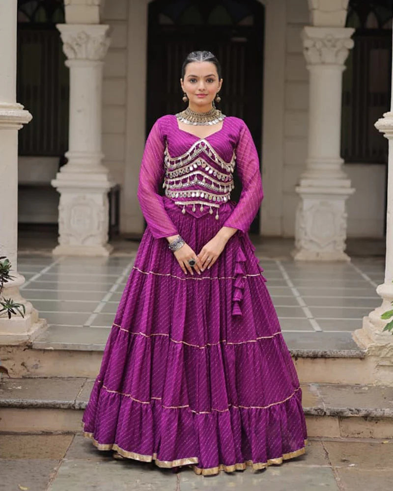 Womenline Purple Color Soft Georgette Navratri Lehenga Choli