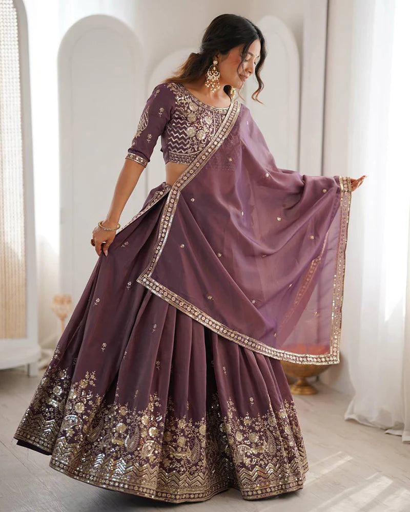 Womenline Blend Purple Color Shimmer Silk Lehenga Choli