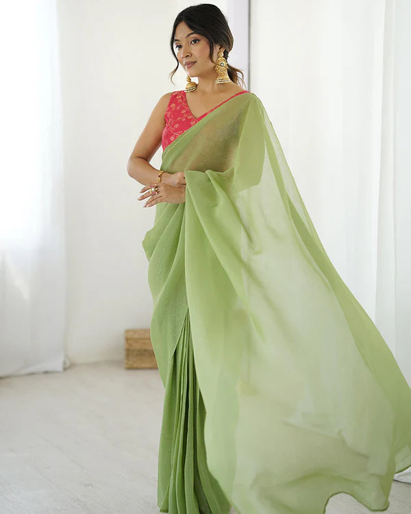 Womenline Pista Green Color Sparkle Silk Saree