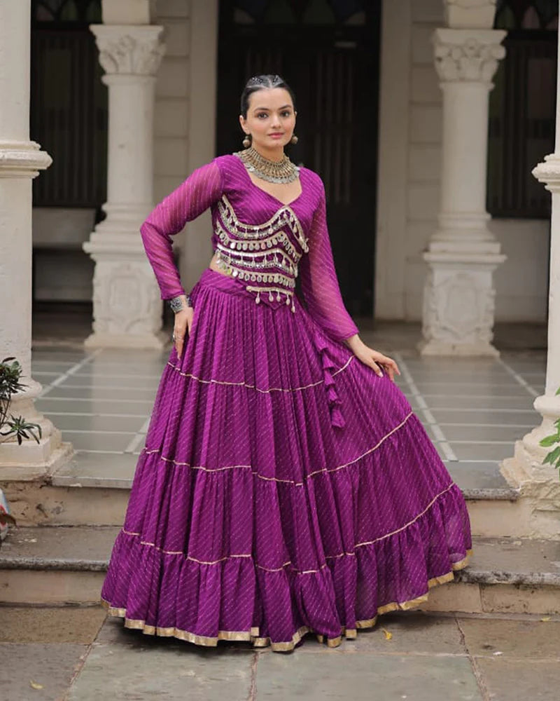 Womenline Purple Color Soft Georgette Navratri Lehenga Choli