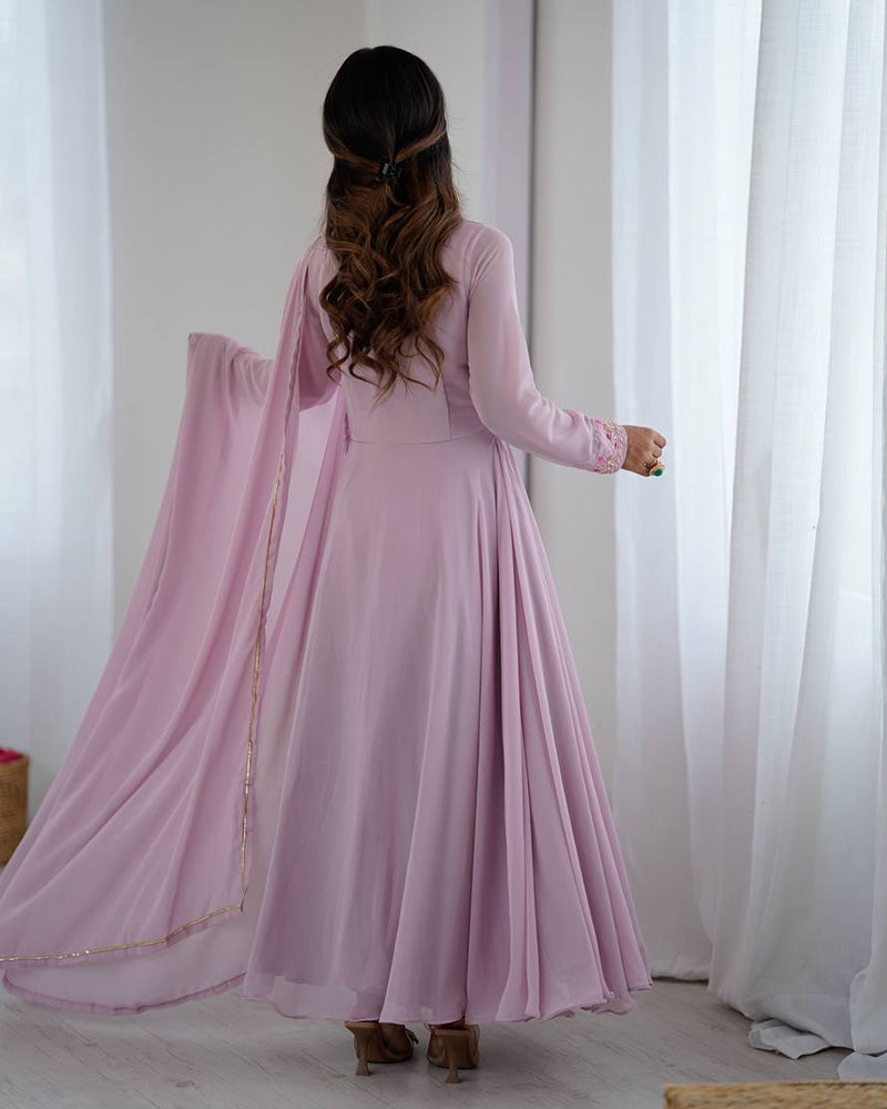 Womenline Light Pink Color Georgette Three Piece Anarkali Suit