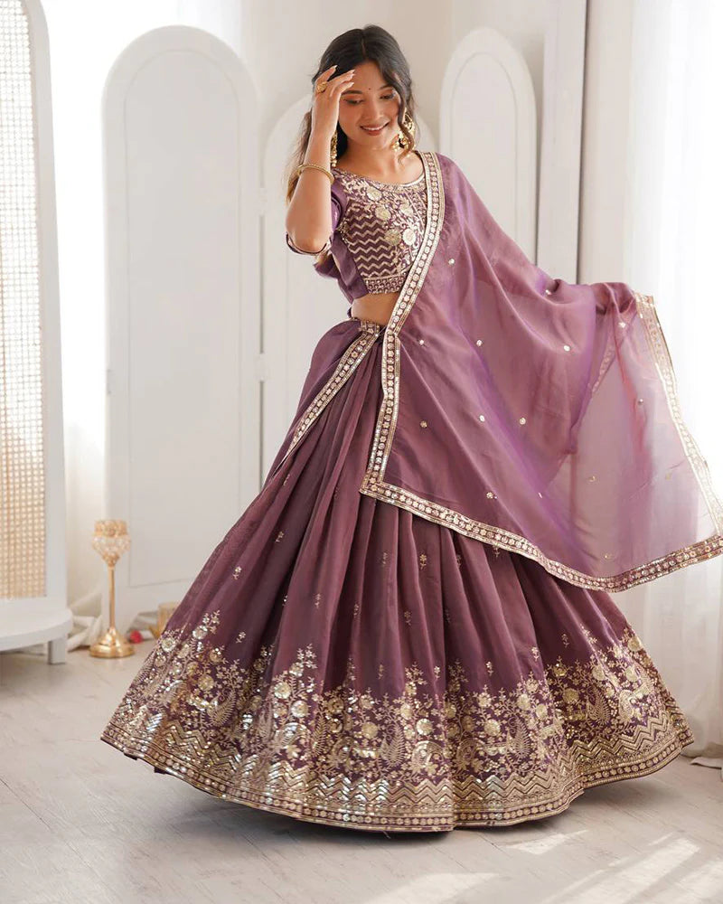 Womenline Blend Purple Color Shimmer Silk Lehenga Choli