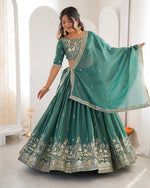 Womenline Teal Green Color Shimmer Silk Lehenga Choli