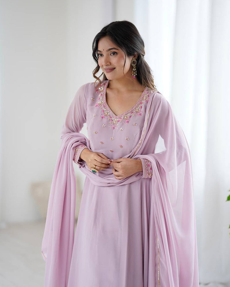 Womenline Light Pink Color Georgette Three Piece Anarkali Suit