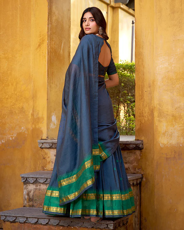 Womenline Elegant Navy Blue Chanderi Cotton half saree lehenga choli