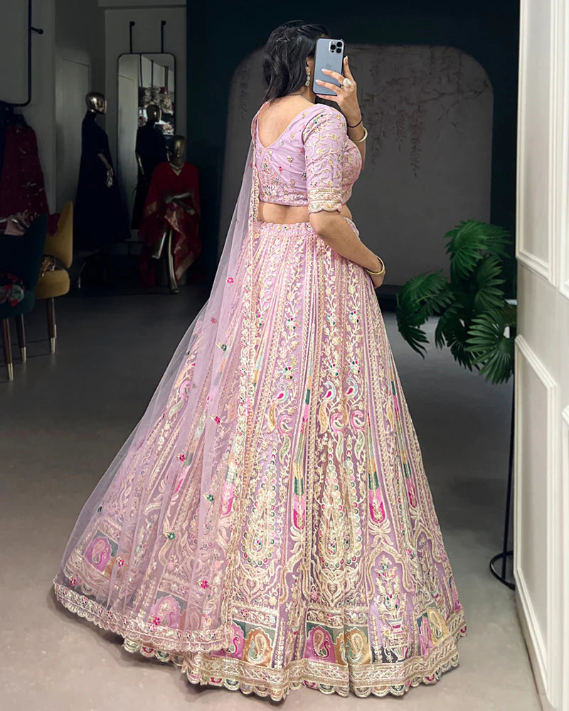 Womenline Lavender Color Soft Net Embroidered Lehenga Choli
