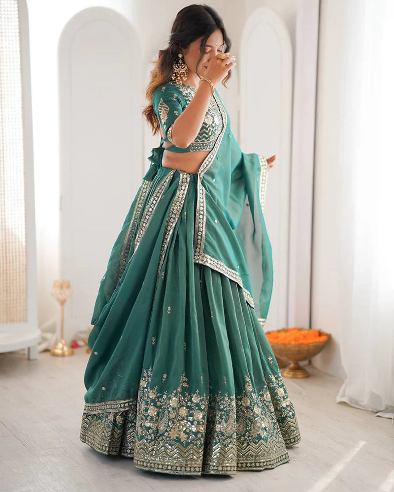 Womenline Teal Green Color Shimmer Silk Lehenga Choli