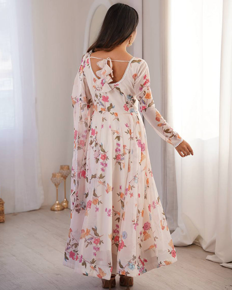 Womenline White Color Georgette Three Piece Anarkali Suit