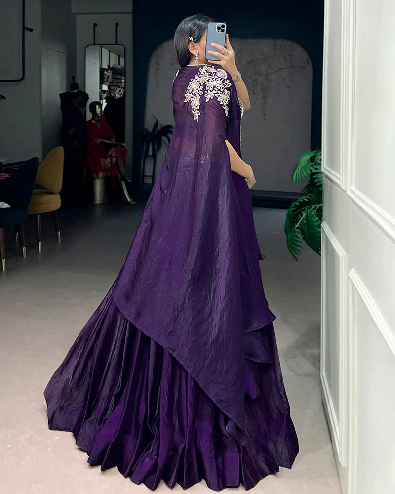 Womenline Purple Color Fendi Silk Embroidered Lehenga Choli