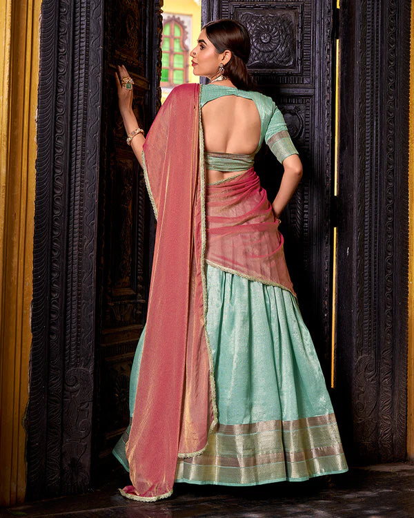 Womenline Sky Blue Color Dupion Silk Zari Weaving Half Saree