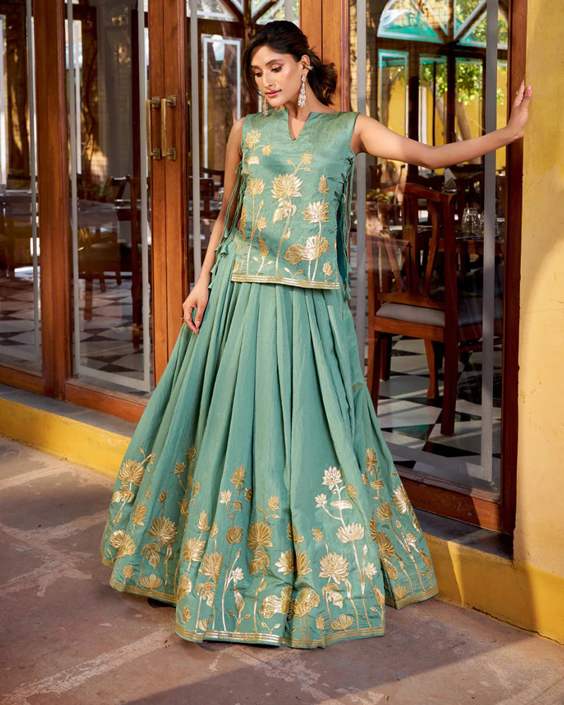 Womenline Sky Blue Color Pure Shimmer Embroidered Lehenga Choli