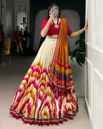 Womenline Red Color Tasar Silk Dye Printed Lehenga Choli