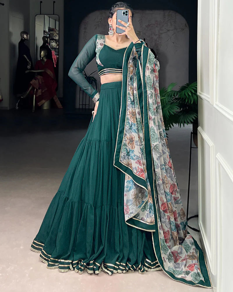 Womenline Traditional Green Color Marble Navratri Lehenga Choli