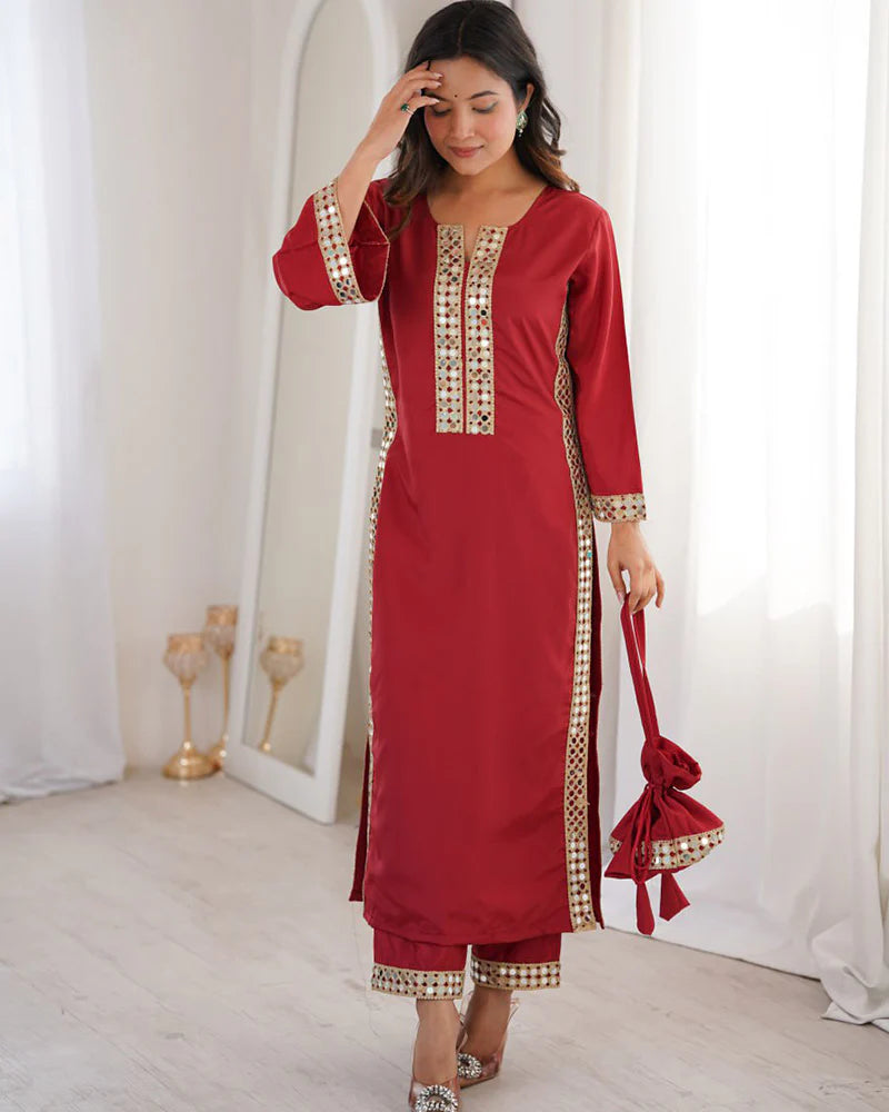 Womenline Maroon Color Natural Crape Kurti Suit