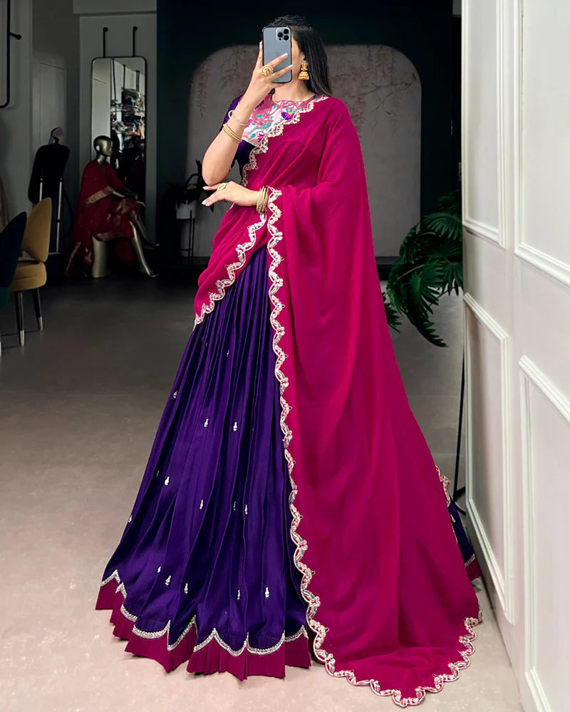 Womenline Purple Color Naysha Silk Embroidered Lehenga Choli