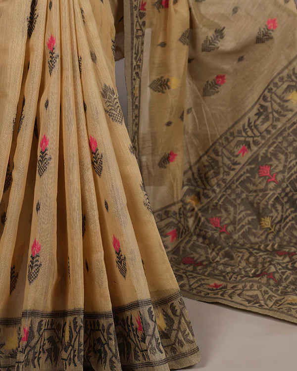 Womenline Yellow Color Thread Weaving Poly Cotton Saree