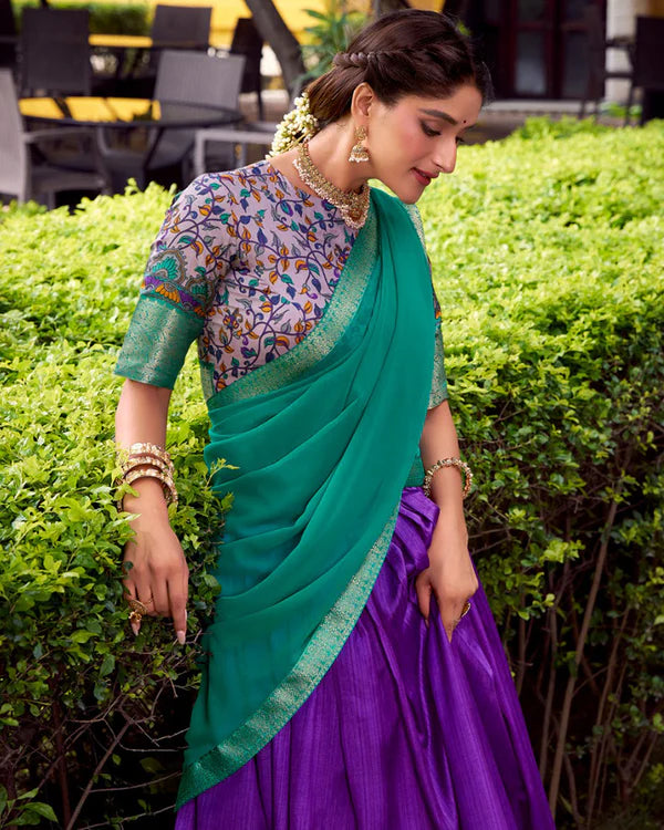 Womenline Purple Color Aastha Silk Printed Half Saree