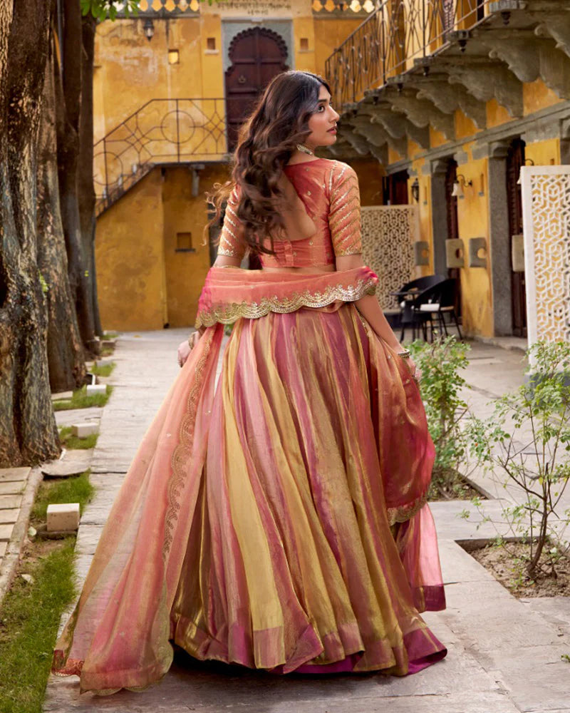 Womenline Pink Color Carika Silk Embroidered Lehenga Choli