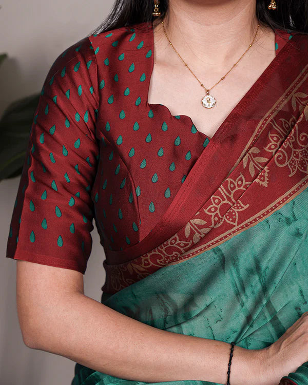 Womenline Teal Green Color Rangoli Silk Printed Saree