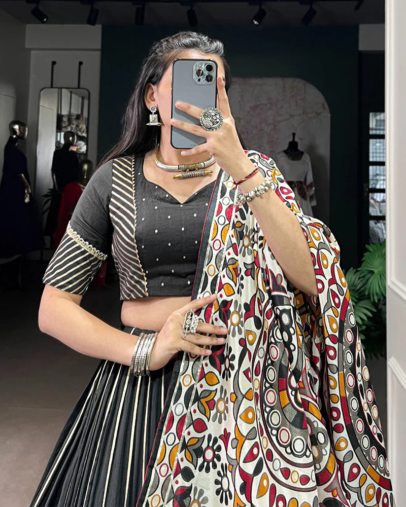 Womenline Traditional Black Color Chanderi Navratri Lehenga Choli