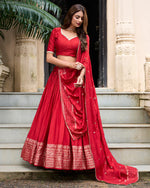 Womenline Red Color Pure Chanderi Plain Navratri Half Saree