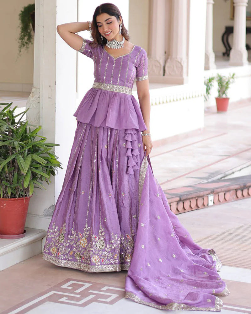 Womenline Luvender Color Gold Crush Sequence Embroidered Lehenga Choli