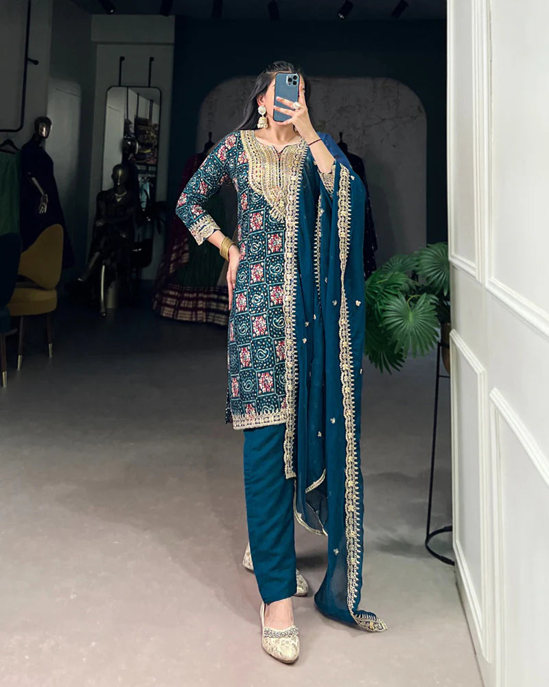 Womenline Rama Color Rayon Three Piece Kurti Suit