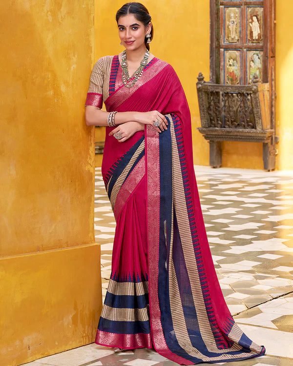 Womenline Pink Color Poly Cotton Printed Saree
