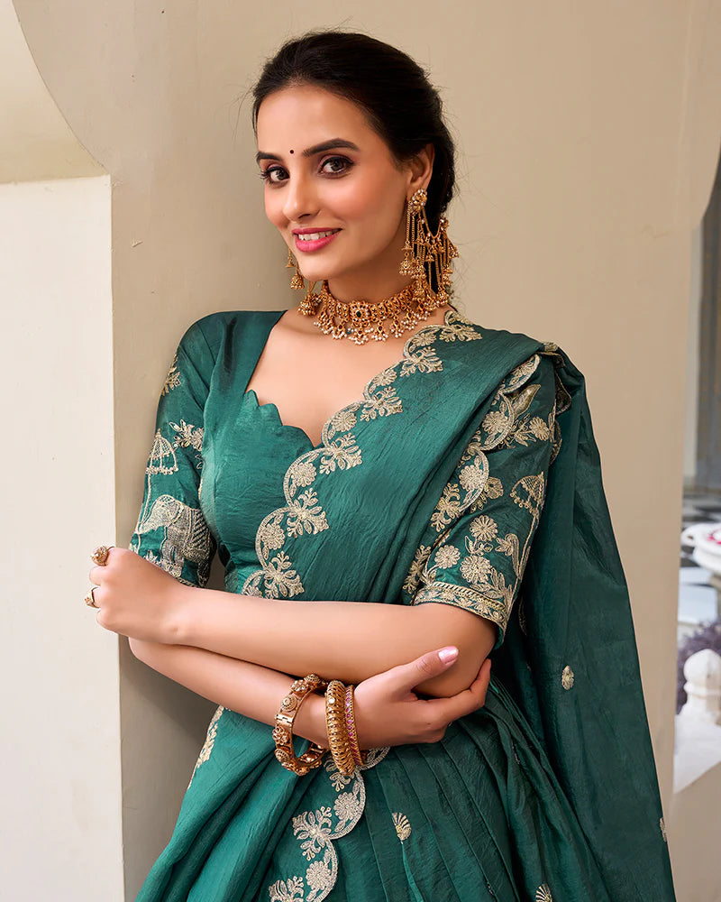 Womenline Teal Green Color Gold Crush Embroidered Lehenga Choli