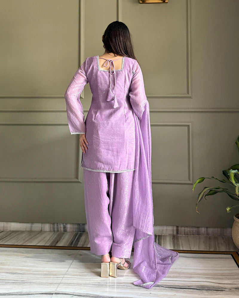 Womenline Luvender Color Crunchy Silk Farshi Suit