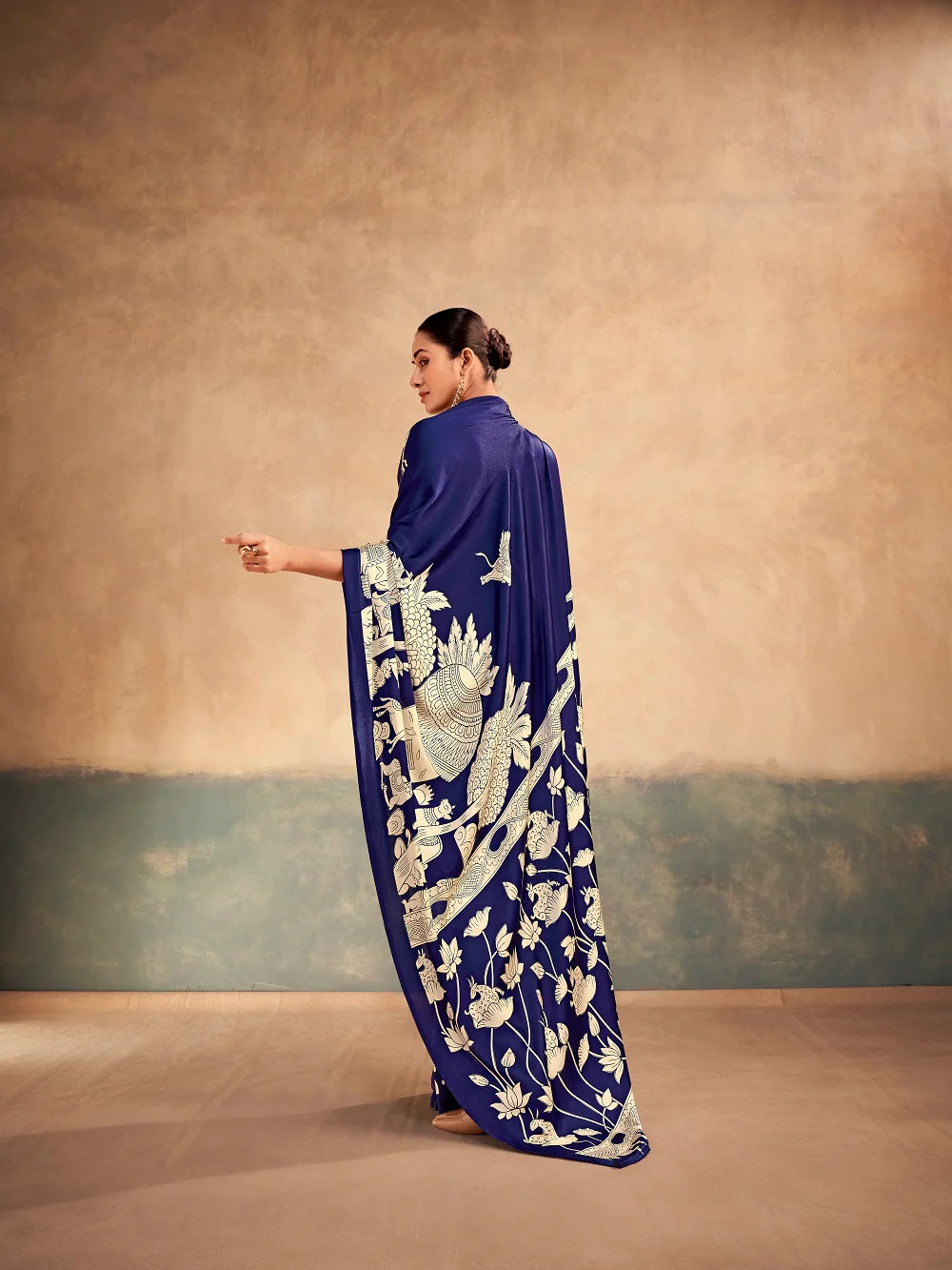 Womenline Bold and Contemporary Royal Blue Color Satin Silk Saree