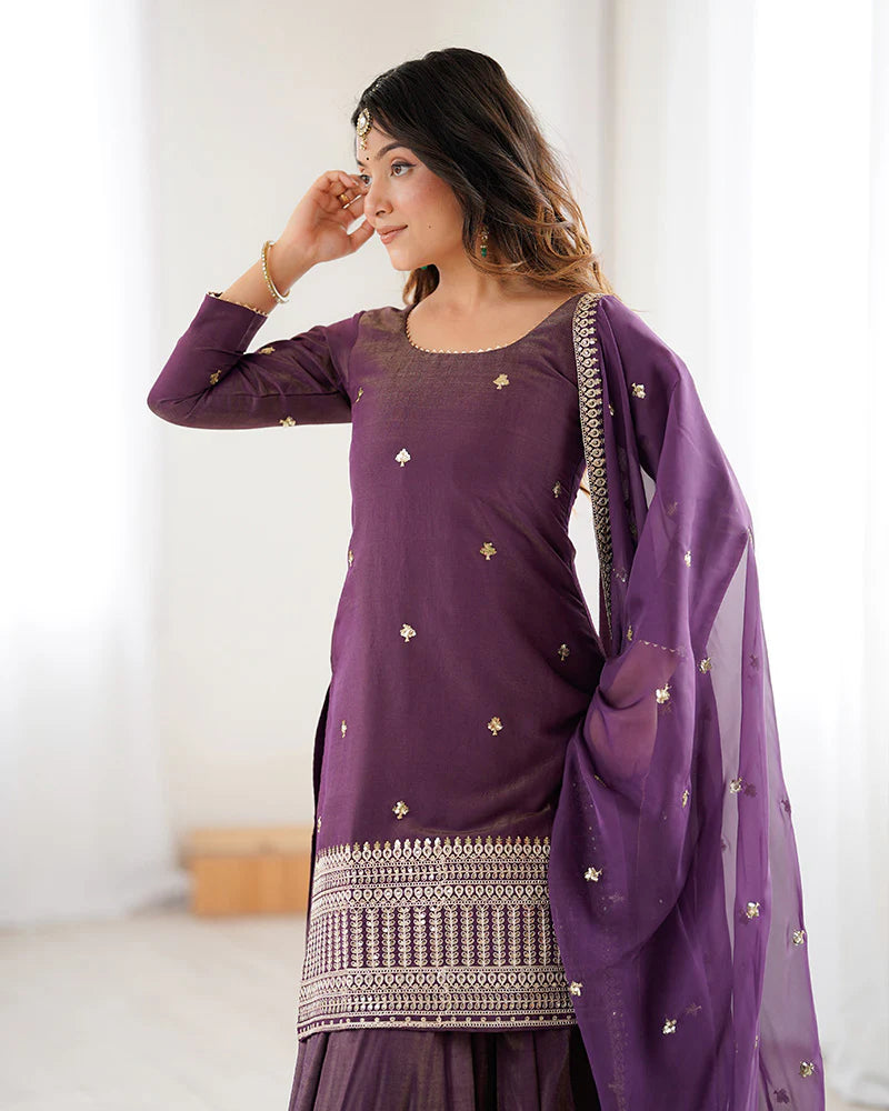 Womenline Dusty Mauve Color Western Style Embroidered Lehenga Choli