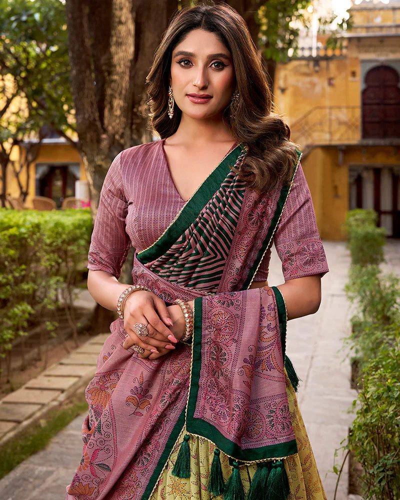 Womenline Dusty Mauve Color Vichitra Silk Printed Lehenga Choli