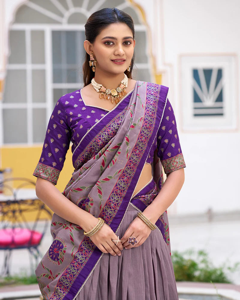 Womenline Purple Color Tasar Silk Printed Sparkle Lehenga Choli