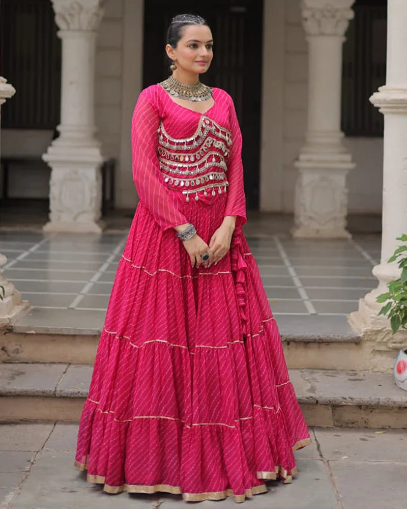 Womenline Rani Pink Color Soft Georgette Navratri Lehenga Choli