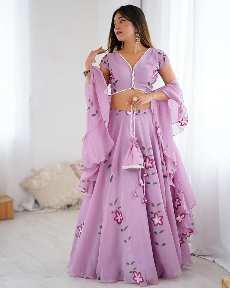 Womenline Purple Color Fandy Crush Printed Lehenga Choli