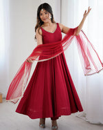 Womenline Maroon Color Chanderi Pure Roman Silk Anarkali Suit