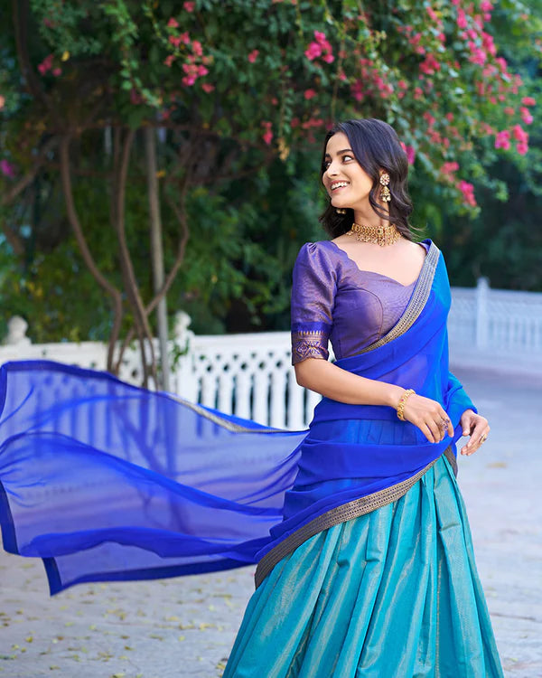 Womenline Royal Blue Color Kanchipuram Silk Designer Half Saree