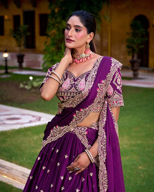 Womenline Purple Color Rangoli Crush Embroidered Lehenga Choli