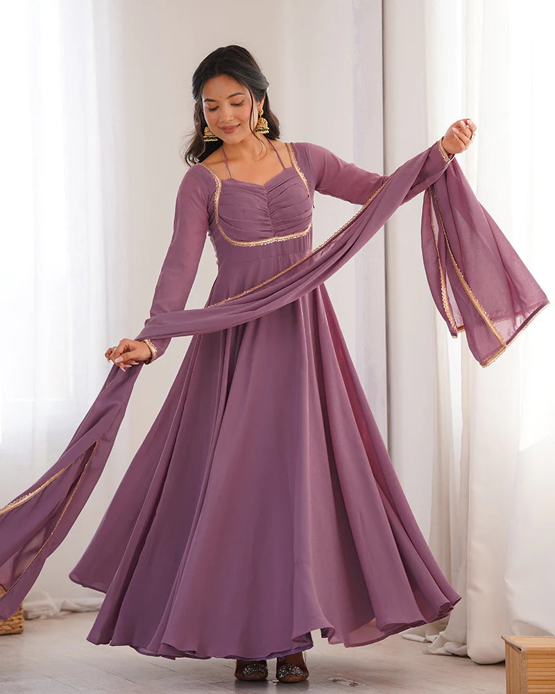 Womenline Mauve Pink Color Pure Blooming Georgette Anarkali Gown
