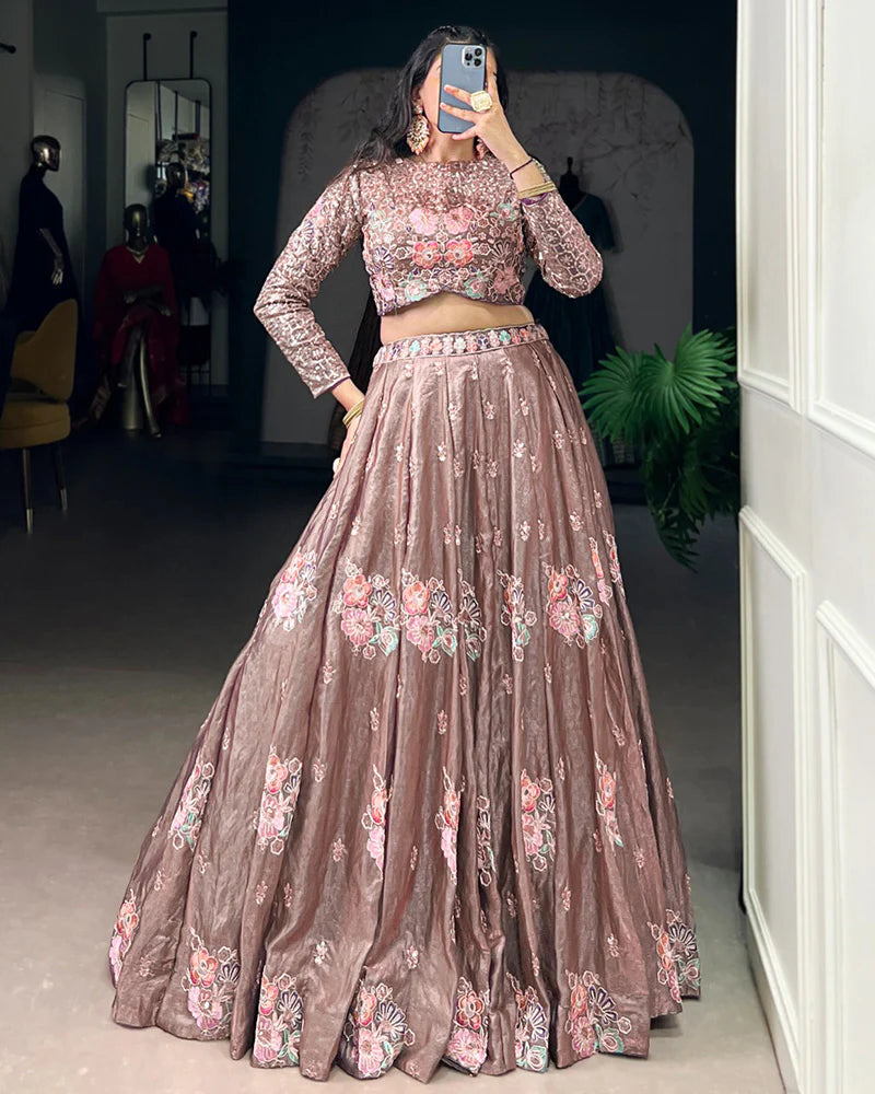Womenline Onion Color Fendi Embroidered Lehenga Choli
