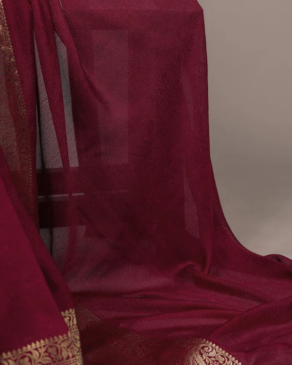 Womenline Maroon Color Zari Weaving Mass Mello Saree