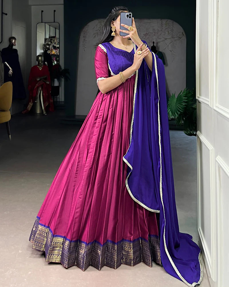 Womenline Pink Color Aura Silk Zari Weaving Gown