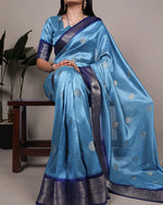 Womenline Sky Blue Color Rumali Silk Zari Weaving Saree