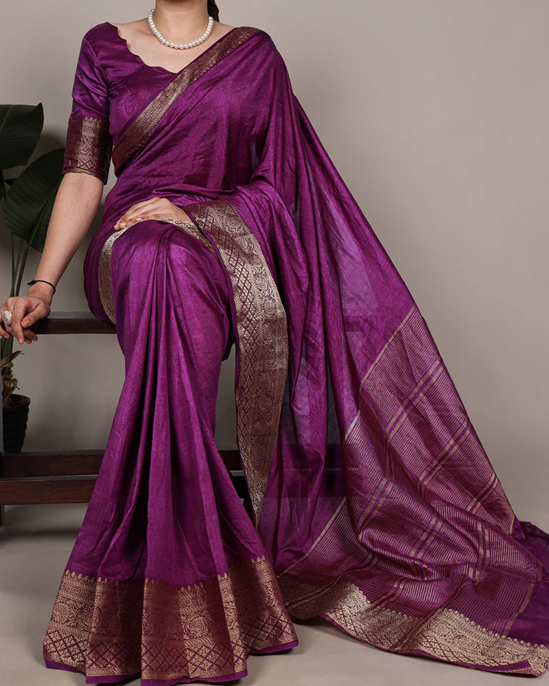 Womenline Wine Color Nylon Dola Silk Zari Weaving Saree