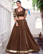 Womenline Classic Brown Color Pure Chanderi Navratri Lehenga Choli