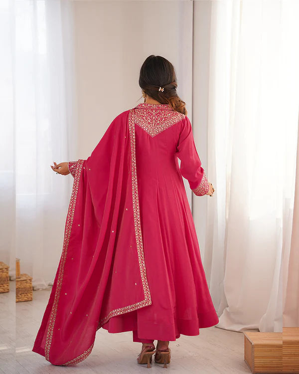 Womenline Rani Pink Color Pure Shimmer Silk Anarkali Suit