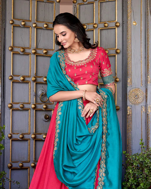 Womenline Pink Color Vichitra Silk Sequins Half Saree