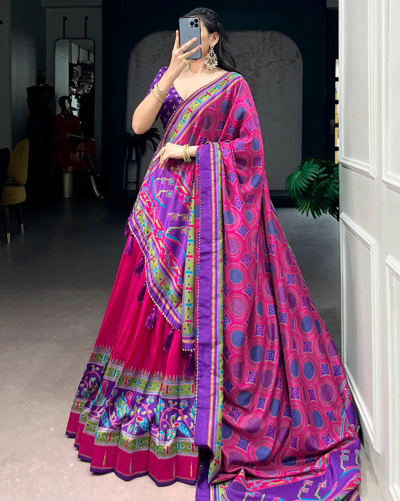 Womenline Pink Color Tasar Silk Traditional Lehenga Choli